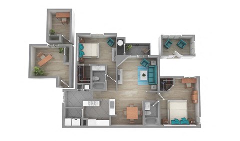 Floor plan for 2 beds, 2 baths, 1220 sqft
